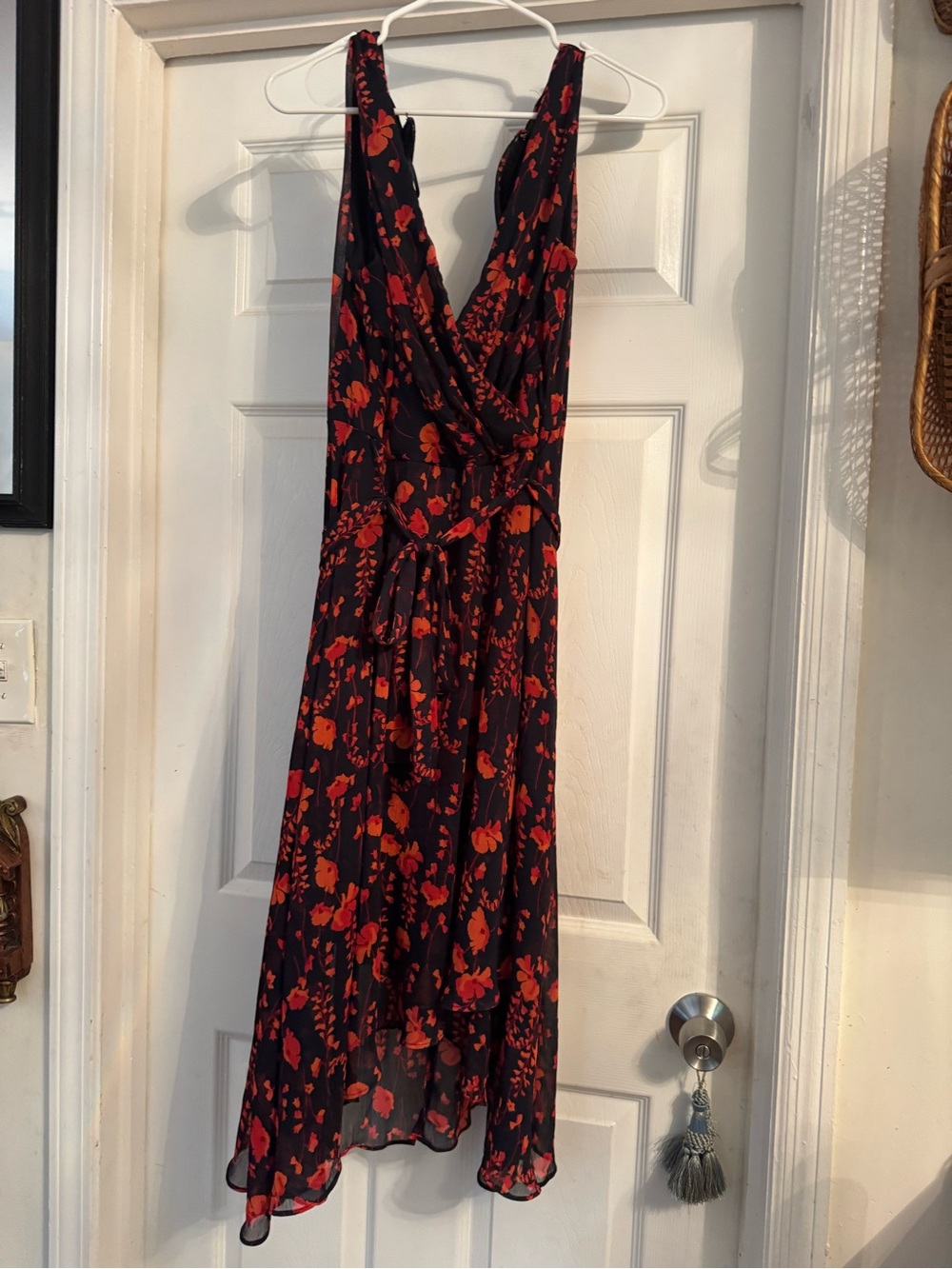Tommy Hilfiger Black Midi Dress with Red Floral Print - Picture 2 of 3